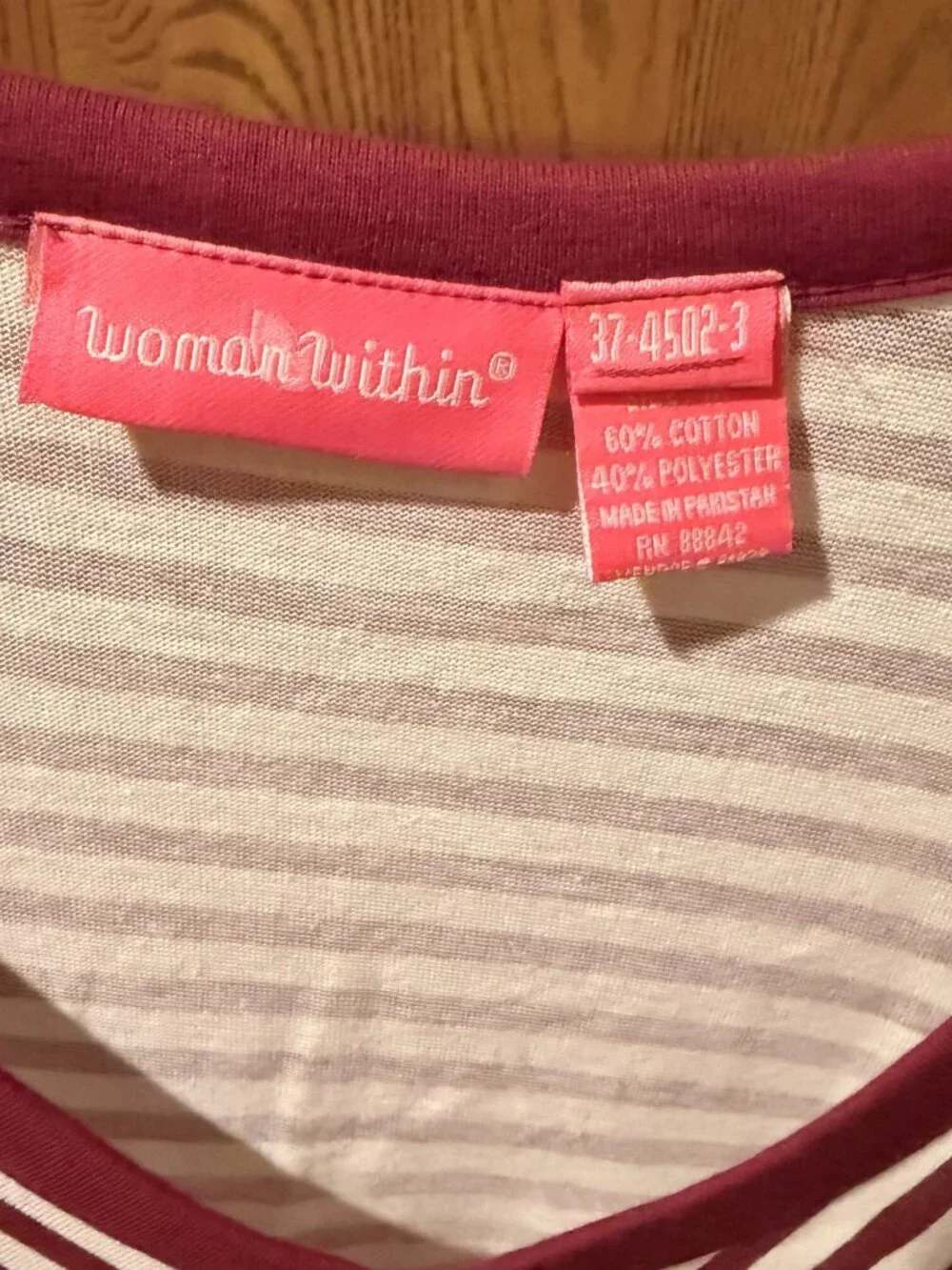 Woman Within 1X Burgundy Striped Tunic Top